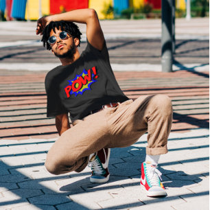T-shirt noir graphique d'action POW de bande dessi