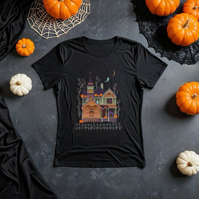 T-shirt noir Halloween Haunted House (Créateur téléchargé)