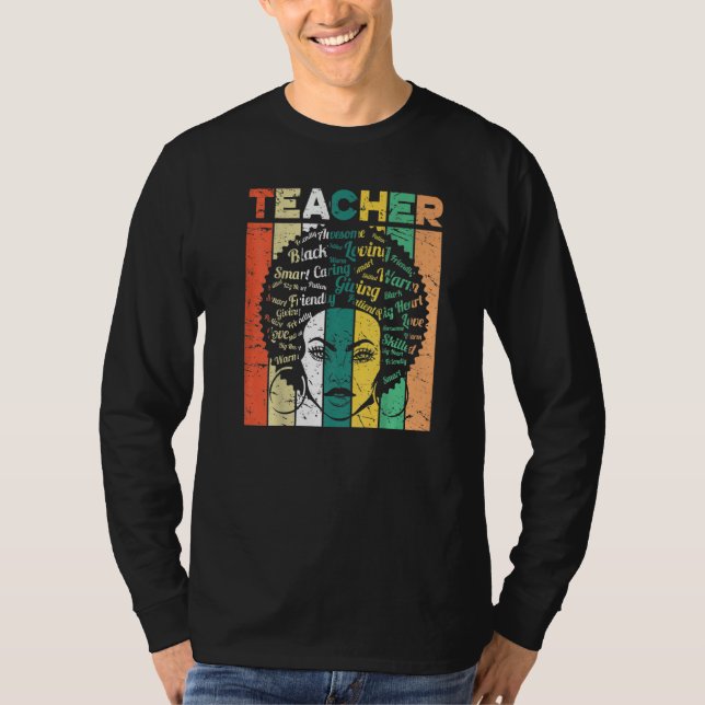T-shirt Noir Histoire Mois Enseignant Black Woman Afro Ret (Devant)