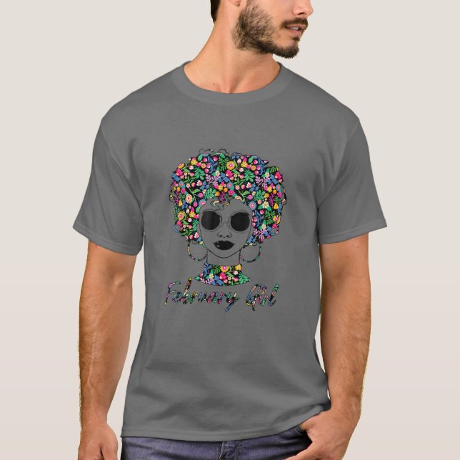 T-shirt Noir Histoire Mois Fleur Afro Cheveux Février Beat (Devant)