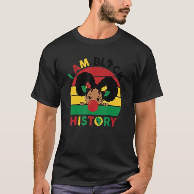 T-shirt Noir Melanin Fille Feu Gomme Je Suis Noir Histoire (Devant)