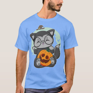 T-shirt Noir mignon Fo Avec Citrouille Anime Pour Hallow K