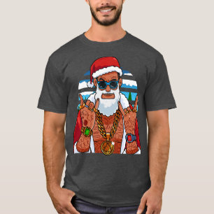T-shirt Noir Père Noël Gangster Hip hop Noël
