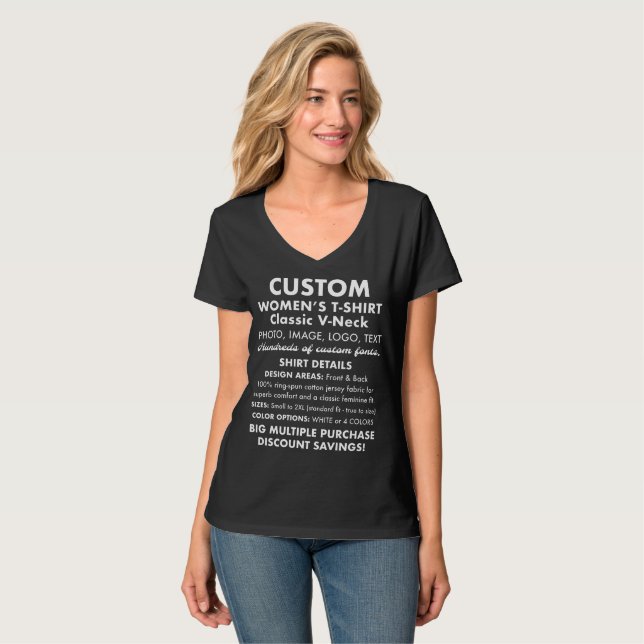 T-shirt noir personnalisé pour femmes (Devant entier)