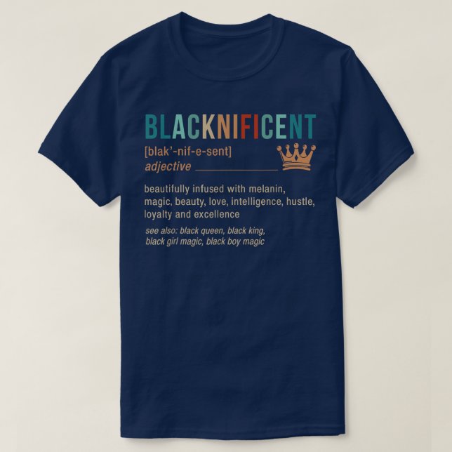 T-shirt Noir Rétro Définition Melanin Africain Bla (Design devant)