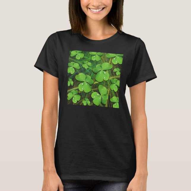 T-shirt noir Shamrock verte St Patrick's Femmes (Devant)