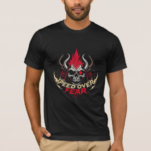 T-Shirt noir Skull Racing Speed Over Fear pour hom