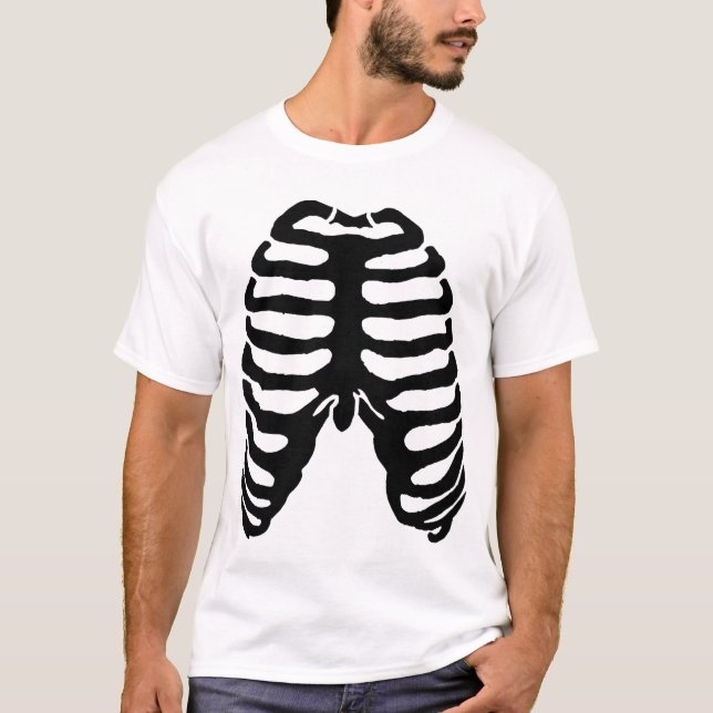 T-shirt Noir squelettique humain de cage thoracique (Devant)