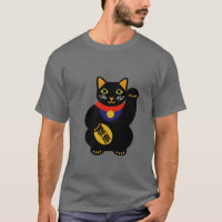 Noir sur la chemise chanceuse grise de chat