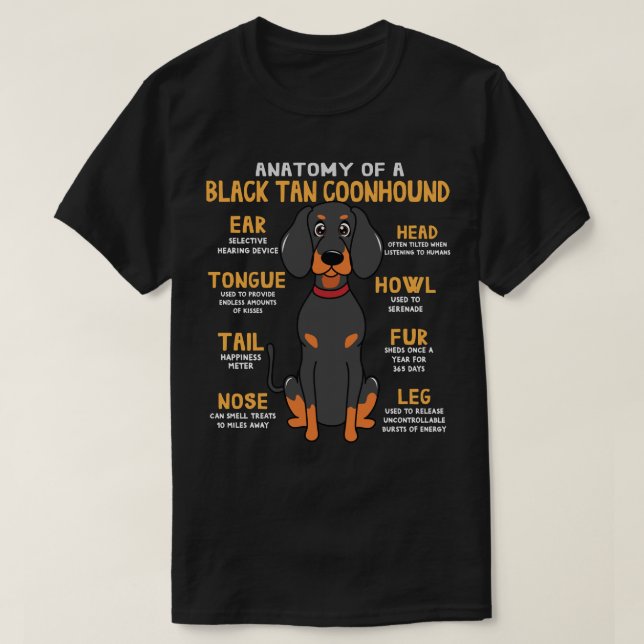 T-shirt Noir Tan Coonhound Anatomie Funny Chien Maman Papa (Design devant)