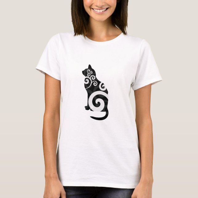 T-shirt Noir tourbillonnant de chat (Devant)