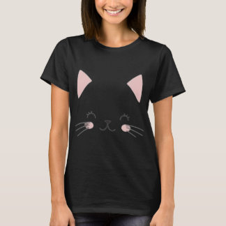 T-Shirt noir visage chat - Porte Décontractée pour