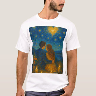 T-shirt Noite Estrelada do Amor – Arte Romântica Estilo Va