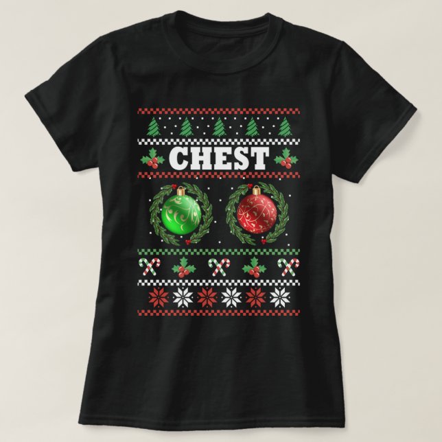 T-shirt Noix de la poitrine Noël moche jumelé Couple châta (Design devant)