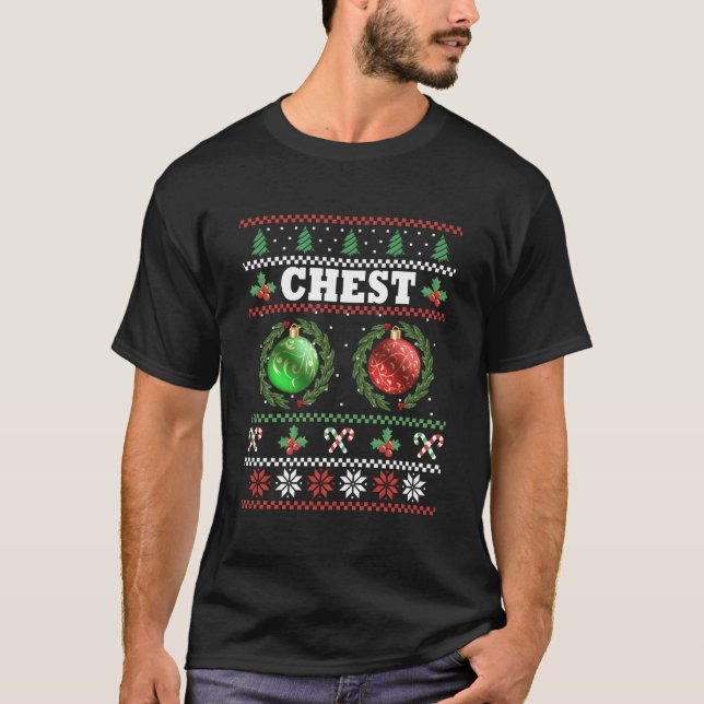 T-shirt Noix de la poitrine Noël moche jumelé Couple châta (Devant)
