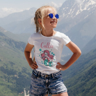 T-shirt Nom Customisé de Sirène rose et Aqua avec Narwhal