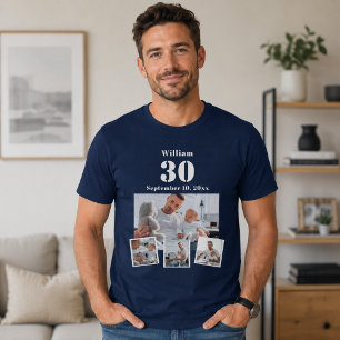 T-shirt Nom d'anniversaire âge collage photo bleu