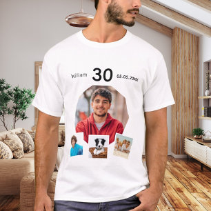 T-shirt Nom d'anniversaire âge collage photo homme