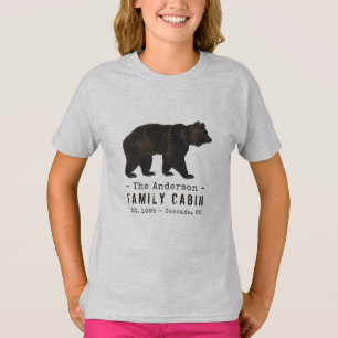 T-shirt Nom de famille Cabine Rustique Brown Ours noir