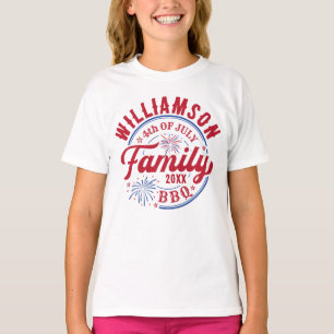 T-shirt Nom de famille correspondant 4 juillet Rouge Blanc