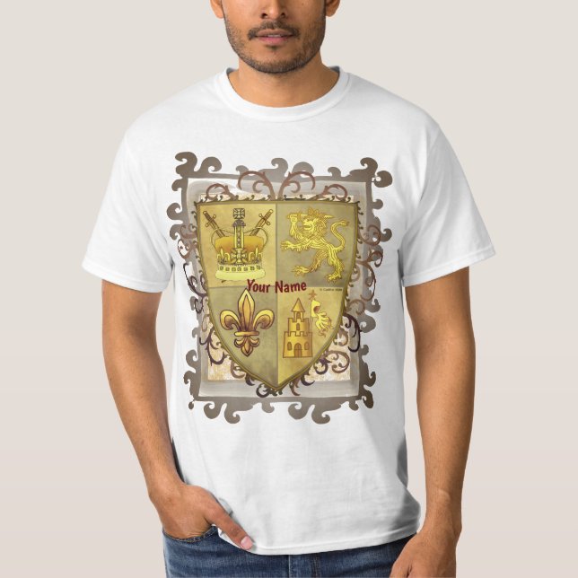 T-shirt Nom de famille Lion Fleur De Lis Shield (Devant)