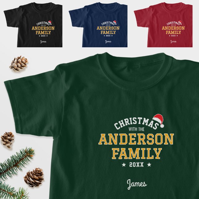 T-shirt Nom de famille Noël Père Noël Holiday Green Gold (Créateur téléchargé)