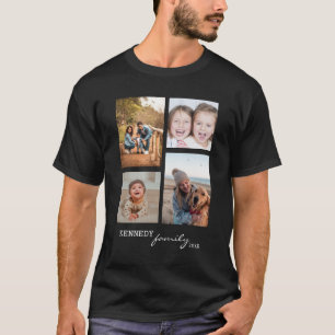 T-shirt Nom de famille personnalisé 4 Photo Collage noir