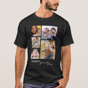 T-shirt Nom de famille personnalisé 5 Photo Collage noir