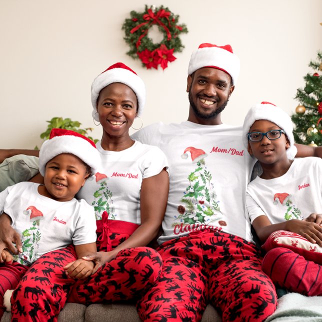T-shirt Nom de famille personnalisé Arbre de Noël Père Noë (Créateur téléchargé)
