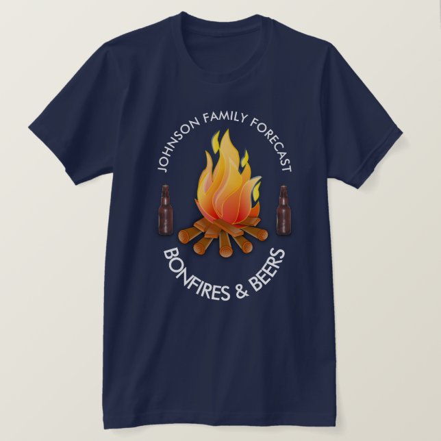 T-shirt "(Nom de famille) Prévision : Bonfires et bières" (Design devant)