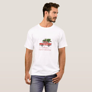T-shirt Nom de famille Voiture rouge Noël aquarelle