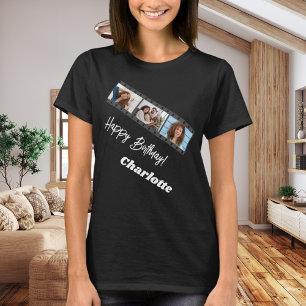 T-shirt Nom de film de collage de photo femme noir anniver