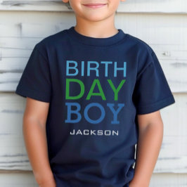 T-shirt Nom de garçon d'anniversaire bleu et vert gras