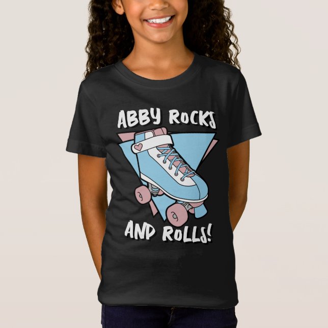 T-Shirt Nom de la fille Patinage à roulettes bleu Pastel (Devant)