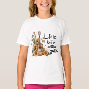 T-shirt Nom de la Personnaliser Guitare avec tournesol
