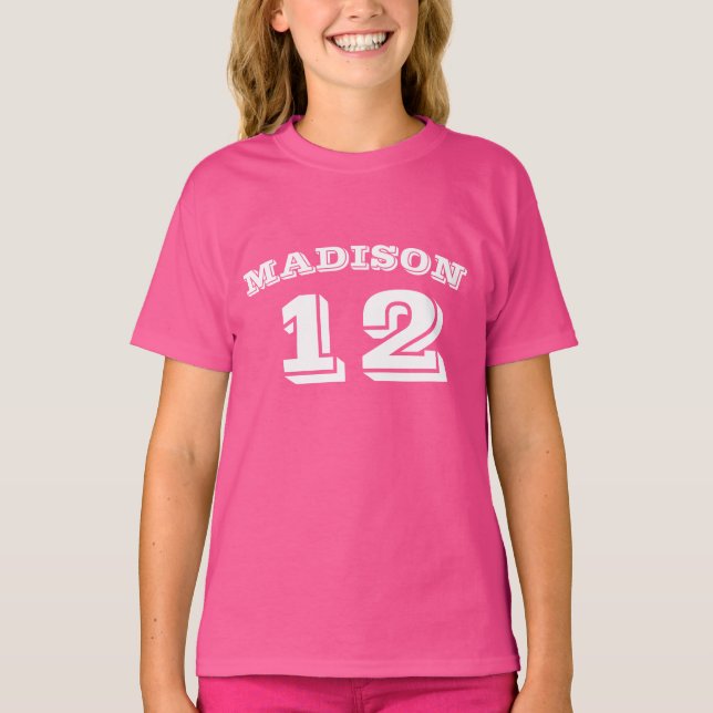 T-shirt Nom de la Personnaliser, nombre rose blanc (Devant)