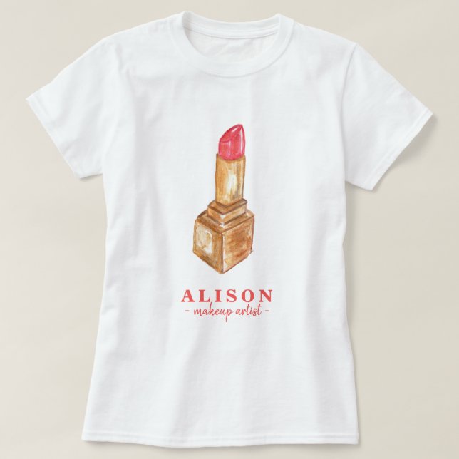 T-shirt Nom de l'artiste maquillage rouge à lèvres à aquar (Design devant)