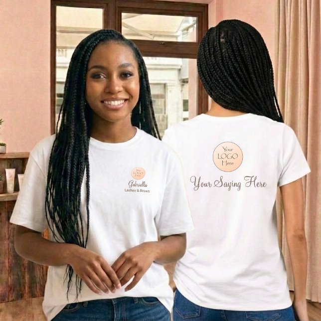 T-shirt Nom de l'employé de script marron Logo de l'entrep (Créateur téléchargé)