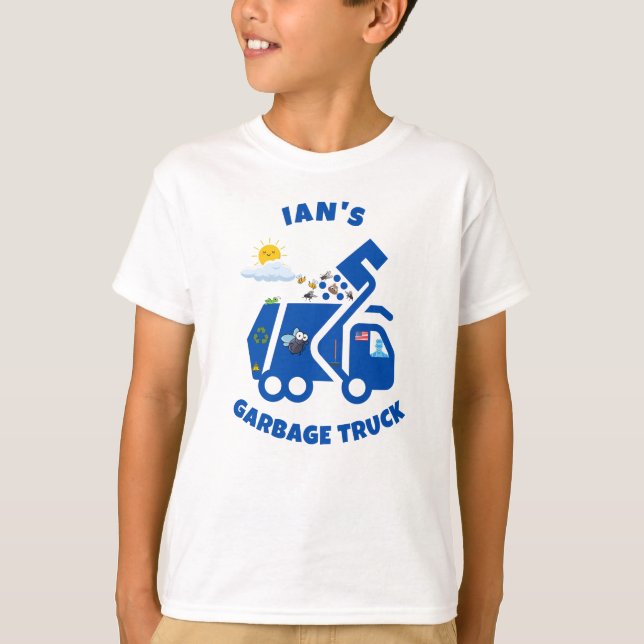 T-shirt Nom de l'enfant personnalisé Garbage Truck (Devant)