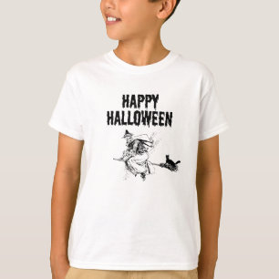 T-shirt Nom de logo personnalisé, sorcière volante et garç