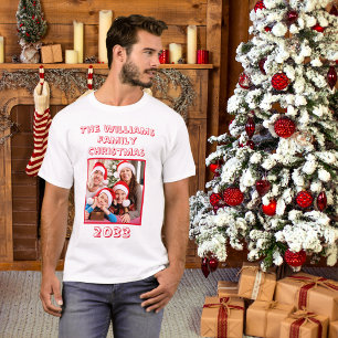 T-shirt Nom De Noël De La Famille Et Photo Papa Blanc