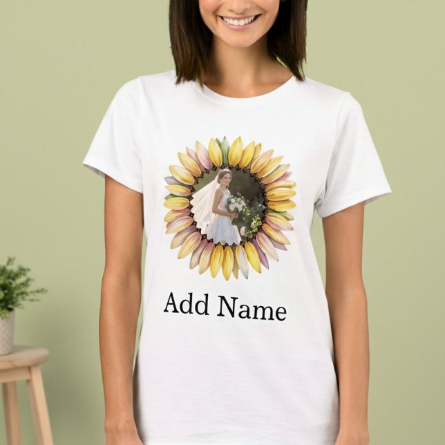 T-shirt Nom de photo personnalisé Texte tournesol personna (Créateur téléchargé)