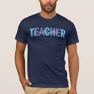 T-shirt Nom de script d'enseignant Bleu et Violet Hommes
