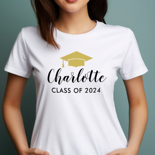 T-shirt Nom de script Gold moderne 2024 Graduation Photo