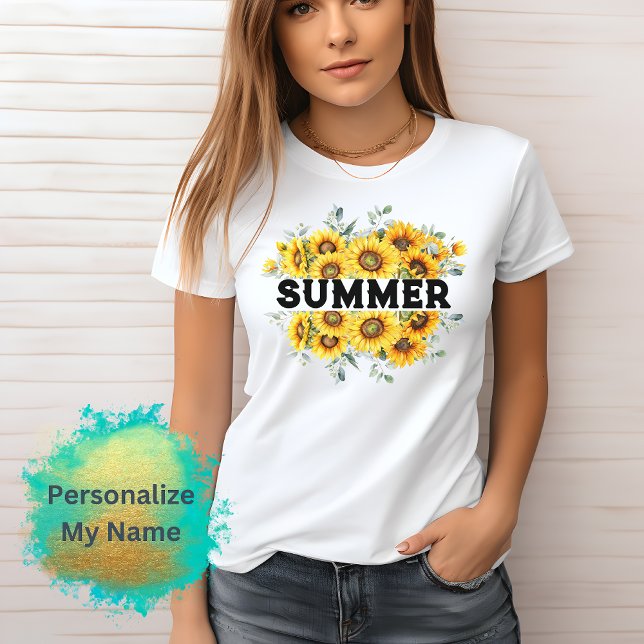 T-shirt Nom de tournesol jaune Vintage personnalisable (Créateur téléchargé)