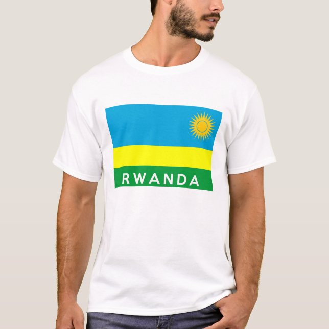 T-shirt nom des textes de pays de drapeau du Rwanda (Devant)