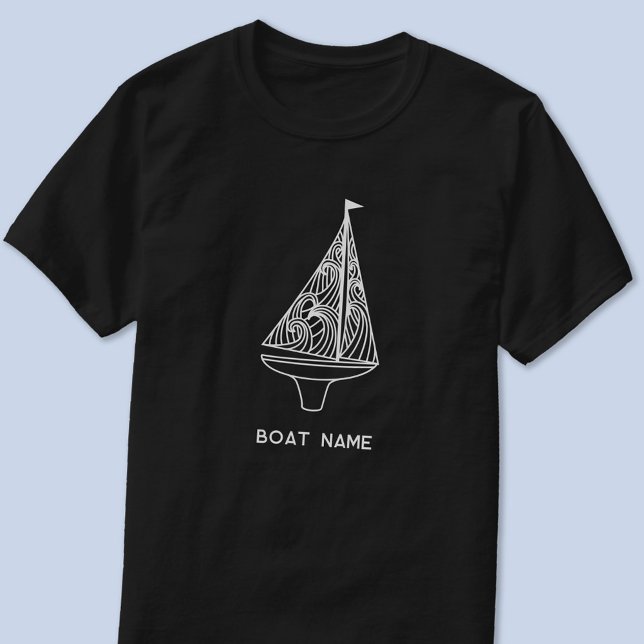 T-shirt Nom du bateau à voile Nautique (Sailing boat custom text boat name blue and white modern t-shirt)