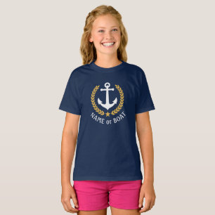 T-shirt Nom du bateau Ancre Gold Laurel Feuille Marine Gir