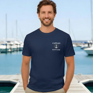 T-shirt Nom du bateau capitaine Ancre nautique Blue Gold