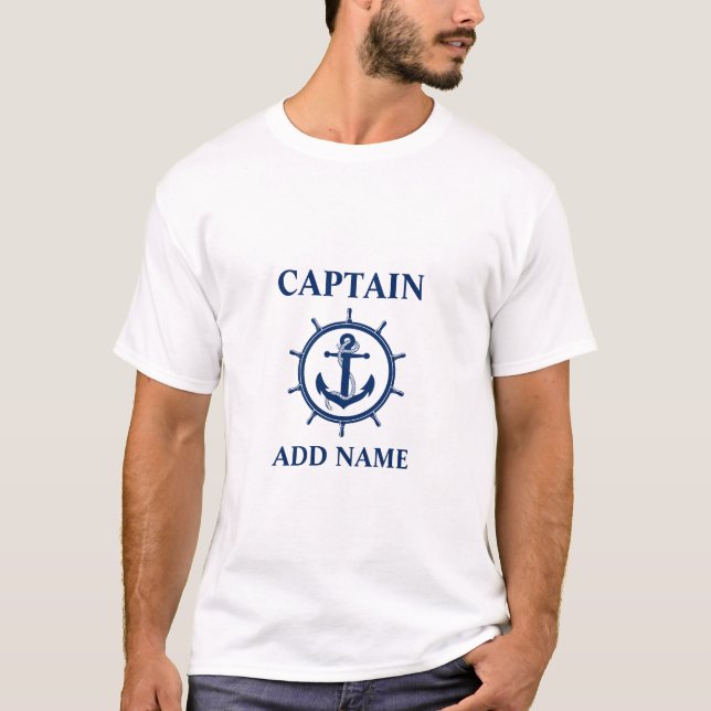 T-shirt Nom du capitaine nautique Ancre corde Roue (Devant)